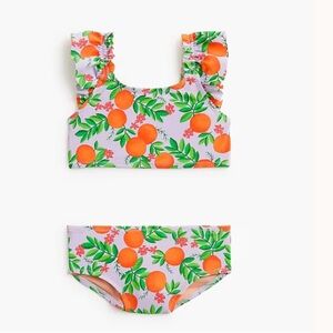 J crew Girls' printed oranges ruffle bikini set